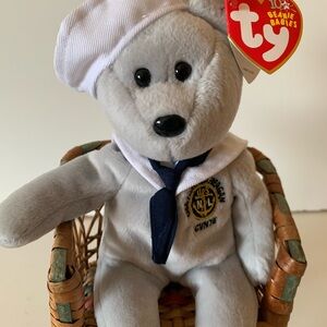 Ty Beanie Baby Ronnie The Sailir Bear Gray Bear with Navy Sailor Outfit 8.5”